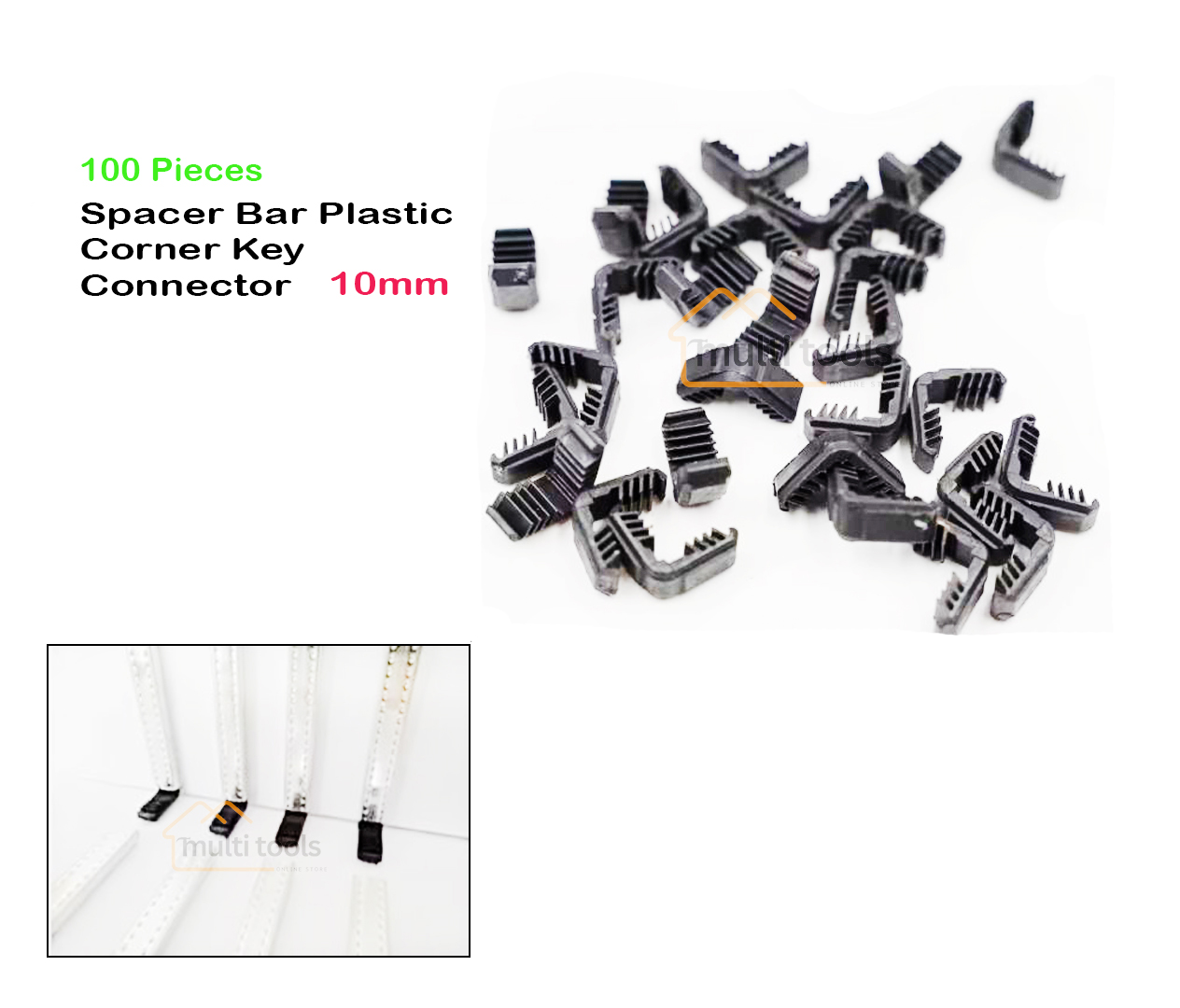 100 Pecs  10mm Glass Aluminum Spacer Bar Plastic Corner Key Connector